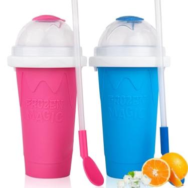 Imagem de FASIBULEI Copo de raspadinha, copo mágico de smoothies congelados rápidos, máquina de raspadinha para copo de raspadinha caseiro, presentes de copo para fazer raspadinha diy (azul + vermelho