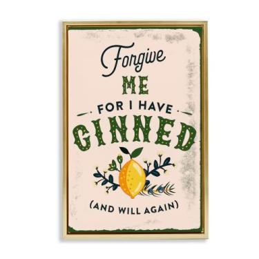 Imagem de Stupell Industries Forgive Me For I Have Ginned Framed Floater Canvas Wall Art Design by The Whiskey Ginger, moldura flutuante dourada, 43 x 63 cm
