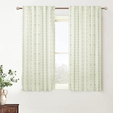 Imagem de Cortinas de banheiro para janela, boho floral blackout curto verde sálvia cortinas de cozinha