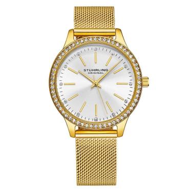 Imagem de Relgio Eleganza 4044 35mm com mostrador prateado e pulseira em ouro amarelo da marca St...