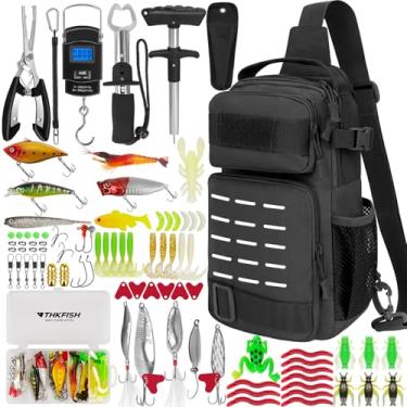 Imagem de THKFISH Kit de ferramentas de pesca de 85 peças com mochila, caixas de equipamento, iscas, alicates, removedor de anzol, garra de lábio