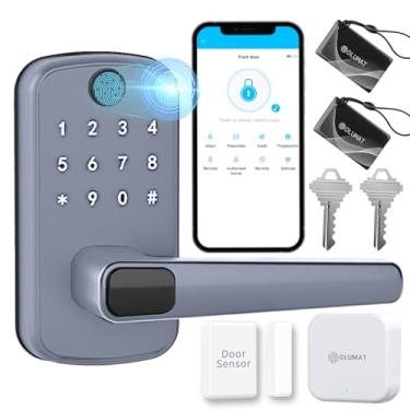 Imagem de Fechadura de porta inteligente com gateway e sensor de porta: fechadura de porta de entrada sem chave com teclado, impressão digital, fechadura inteligente para porta da frente com controle de