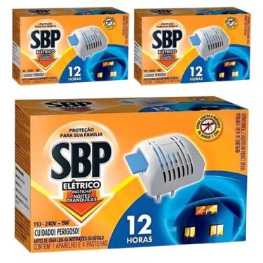 Imagem de Kit 3 Repelente Aparelho Elétrico 12 Horas  12 Pastilhas - SBP
