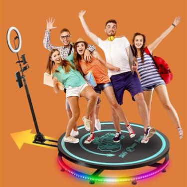 Imagem de ZJIANHON Plataforma de mesa giratória com aplicativo RGB, toca-discos fotográficos de 360° com 3 tons de luz de preenchimento, ajustável de 8 velocidades e altura de 40 a 160 cm, distância de disparo