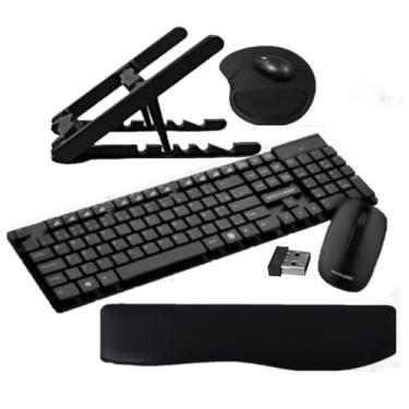 Imagem de KIT Teclado E Mouse Sem Fio Tc251, Suporte Para Notebook, Apoio Para Teclado(Keypad) e Mouse Pad Preto Liso