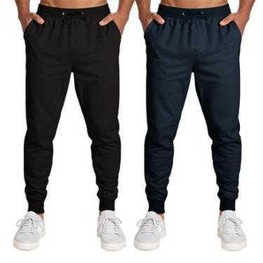 Imagem de Calça Masculina Moletom Flanelada Slim Bolsos Algodão Kit 2-Masculino