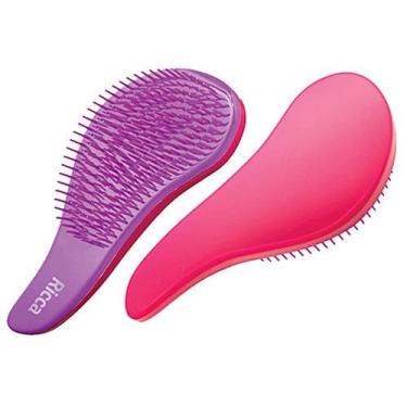 Imagem de Escova de Cabelo Desembaraçar Stick Me com Adesivos Ricca, Rosa/Roxo