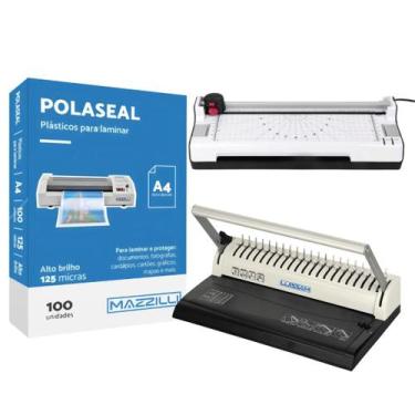 Imagem de Kit Encadernadora + Plástico A4 + Plastificadora 5 em 1 220v - Mazzill