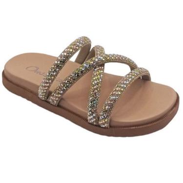 Imagem de Rasteira Papete Feminina Ousadia Brilho Tiras Strass 097.082