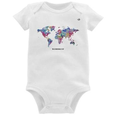 Imagem de Body Bebê Mapa mundi mosaico - Foca na Moda, Branco, GG