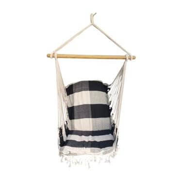 Imagem de Cadeira de Balanço Rede de Descanso Suspensa Luxo Preta/Branco
