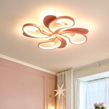 Imagem de SYZXSP Luminária de teto LED moderna 36W regulável com controle remoto lâmpada de teto em forma de coração rosa para quarto de crianças meninas sala de jantar sala de estar