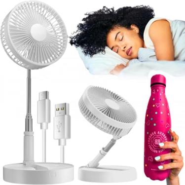 Imagem de Kit Ventilador dobravel viagem portatil silencioso baixo ruido bateria recarregável 4 modos bivolt voltagem 110/220v + garrafa da rebecca bonbon squeeze 500ml em aço inox inoxidável (Rosa)