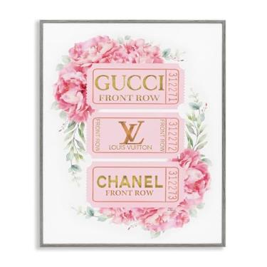 Imagem de Stupell Industries Design de arte de parede giclée emoldurado cinza rosa e dourado Glam Tickets por Amanda Greenwood, 28 x 35