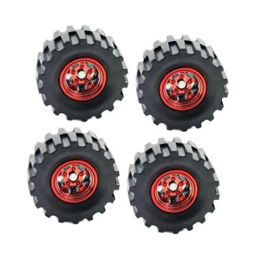 Imagem de YIJU 4Pcs 1/64 Scale Alloy Wheel Pneus Pneus de Borracha Simulação Profissional Diâmetro 1,45 Cm Peças de Brinquedo DIY Modificadas Fácil de Instalar, Vermelho, Tamanho real