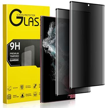 Imagem de [Pacote com 2] Película protetora de tela Ultra para Galaxy S22 de vidro temperado Maxwolf, borda curvada 3D, antiespião, antiarranhões, compatível com capas, proteção de dureza 9H para Samsung Galaxy S22 Ultra 5G (6,8 polegadas), preta