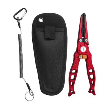 Imagem de Deevoka Alicates de pesca, alicate de nariz longo, engrenagem de liga de alumínio leve, removedor de ferramentas de pesca portáteis de suprimentos portáteis, Vermelho