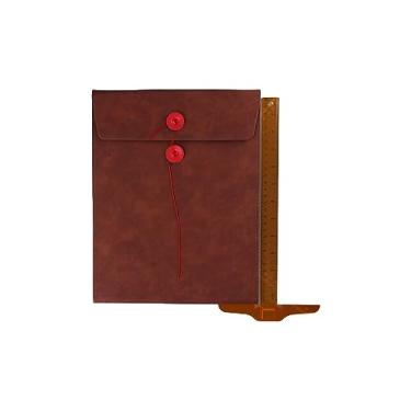 Imagem de dohobby Pasta vertical de couro PU A4 porta-documentos, envelope de arquivo de documentos de contrato, com fecho de cordão