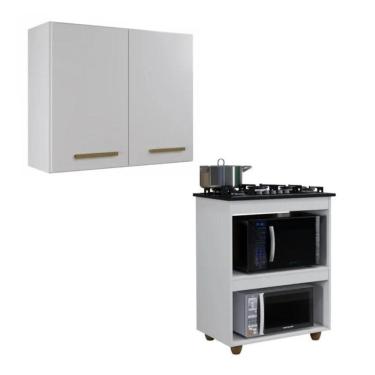 Imagem de Conjunto Armário Aéreo 2 Portas E Balcão Para Cooktop 5 Bocas Branco