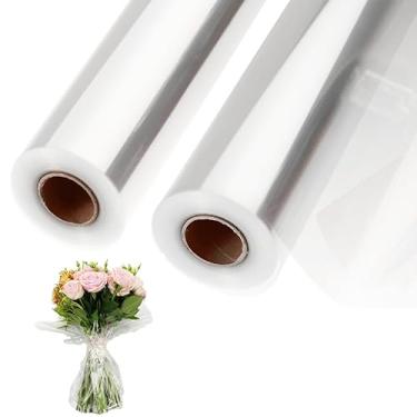 Imagem de 2 rolos de papel de embrulho transparente de celofane 89 cm de largura x 220 m de comprimento, papel de embrulho de plástico transparente de 3 mm para cestas de presente, buquês de flores, folhas
