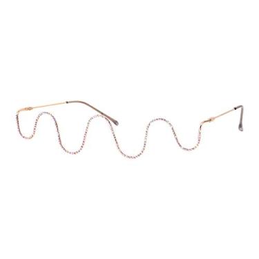 Imagem de Naimo Sem lente decoração diamante meia armação de óculos retrô cristal metal armação V óculos sem lente, Gold2849, One Size