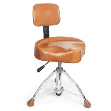 Imagem de AKOLT Trono de tambor de sela com encosto, assento de bateria resistente, banco de tambor hidráulico, cadeira de tambor de camurça ajustável em altura, estilo motocicleta, para adultos, bateristas