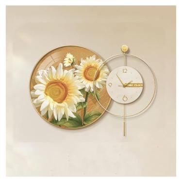 Imagem de Pintura decorativa com relógio Decoração de parede com flores grandes, relógios de parede modernos com flores 3D, luminária de parede silenciosa e anti-tique-taque, decoração de escultura para escritó