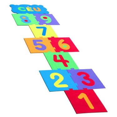 Imagem de Tapete Eva Infantil 30x30cmx8mm Amarelinha Céu 13Pçs Números - EVAMAX