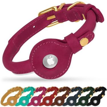 Imagem de Coleira para cães OOPSDOGGY em couro enrolado com suporte Airtag rosa 