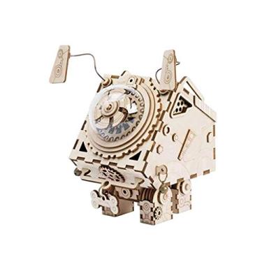 Imagem de WYUYIWH Caixa de música modelo de cachorro mecânico, presentes inovadores, robô mecânico de madeira, decoração de casa, música