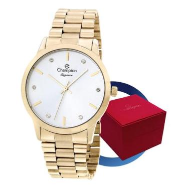 Imagem de Relógio Champion Feminino Dourado Com Visor Branco Original Estilo Sof