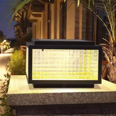Imagem de CUTPOIY Tampas de poste solares luzes de poste de cerca à prova d'água ao ar livre iluminação de deck movida a energia solar moderna preta exterior colunas lâmpadas exterior habitação paisagem pilar