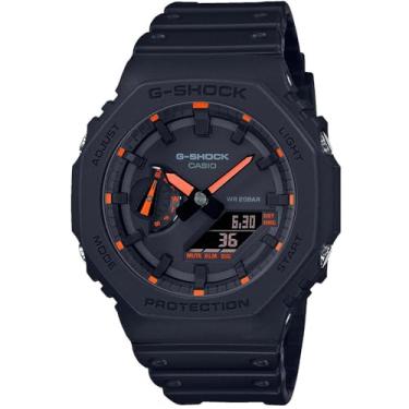 Imagem de Casio Relógio masculino GA-2100-1A4ER G-Shock Neon Accent Quartz Preto/Laranja