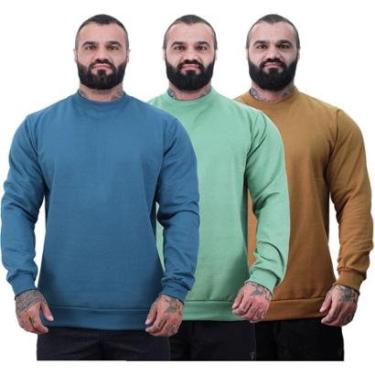 Imagem de Kit 3 Blusa Frio Moletom Basic MXD Conceito Sem Capuz e Bolso Lisas-Masculino