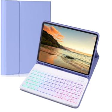 Imagem de NUWONAYA Capa de teclado para Amazon Fire HD 10/10 Plus 25.7 cm 2021/2023 (11/13ª geração), capa de teclado magnética destacável com 7 cores arco-íris com suporte para lápis (roxo + branco)