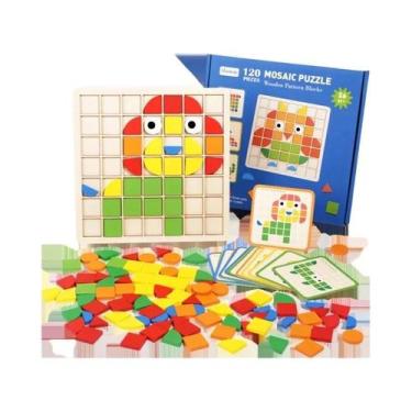 Imagem de Montessori Quebra-cabeça De Madeira Brinquedos Mosaico Cor Formas Jogo