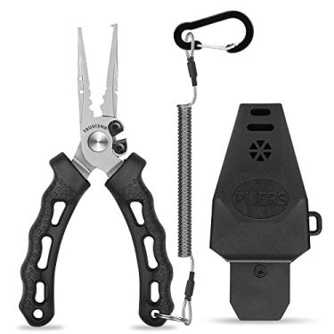 Imagem de TRUSCEND Alicates de pesca, equipamentos de pesca atualizados com várias funções, removedor de ganchos cortadores de tungstênio com anéis divididos, ferramentas de pesca de sal e água doce mais agressivas, com cordão e bainha, presentes de pesca para homens