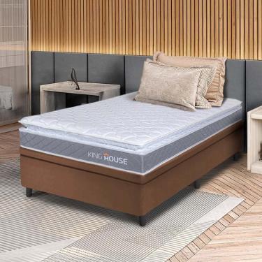 Imagem de Conjunto Box Baú Marrom Durban Cinza Espuma D28 Solteiro 96x203x64 - King House