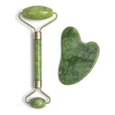 Imagem de Rolo Pedra de Jade Placa Gua Sha Massagem Facial Anti Rugas Lançamento