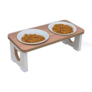 Imagem de Comedouro Duplo Elevado para Gato MDF PET - Tigela Porcelana