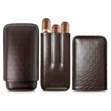 Imagem de TORIIOSHY Estojo De Couro Genuíno Premium Para Charutos - Suporte Viagem Homens, Design 3 Dedos, Umidificador Acessórios Com Cortador Aço Inoxidável, Caixa Presente Luxo