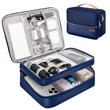 Imagem de SELLYFELLY Organizador De Viagem Para Eletrônicos, Bolsa Organizadora Cabos Camada Dupla, Acessórios À Prova D'Água Armazenamento Cabos, Carregadores, Telefones, Carregadores Portáteis, Discos Rígid