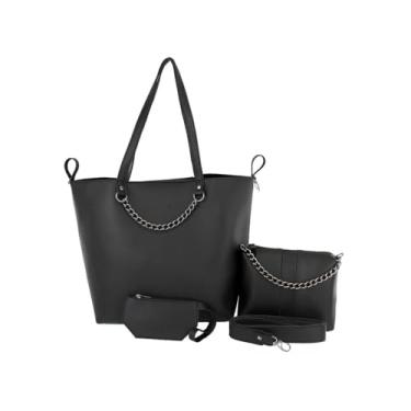 Imagem de Kit Bolsa Feminina Transversal Sacola Necessaire (Preto)