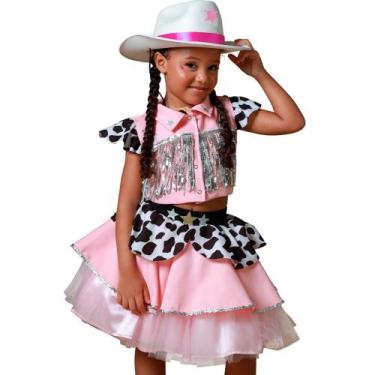 Imagem de Fantasia Cowgirl Infantil pra Menina Roupa Country Rosa com Chapéu de 