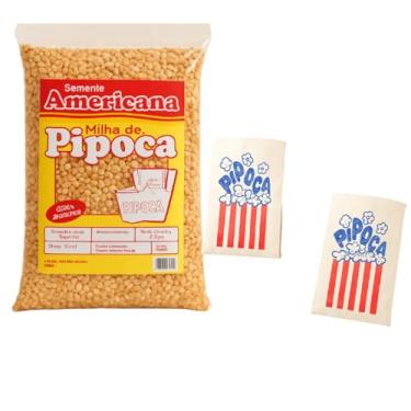 Imagem de Kit 5 kilos Milho pipoca amarelo + 500 saquinhos 8x17cm
