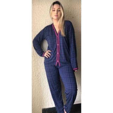 Imagem de Pijama Feminino Aberto Com Botões Estampado Roupa de Dormir Inverno Ma