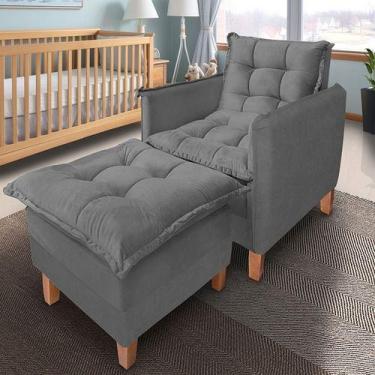 Imagem de Poltrona Sofá Cama Para Amamentação Com Puff Bz Home Decor, Cinza-escu