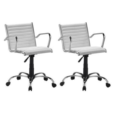 Imagem de Kit 2 Cadeiras Escritório Giratória Branca Diretor Cromada - Alezzi