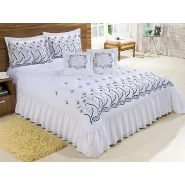 Imagem de Cobre Leito Casal Queen Desejos 07 Peças Bordado - Branco com Preto - 