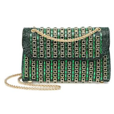 Imagem de DTGN Bolsas de noite clutch para mulheres, formal, bolsa tiracolo de strass, bolsa de ombro elegante para festa de casamento, Verde, L (US 12)
